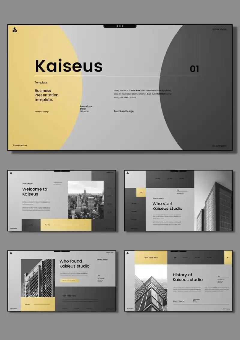 【130】万能排版|简约灰黄设计ppt.95适用场景:作品集 - 抖音