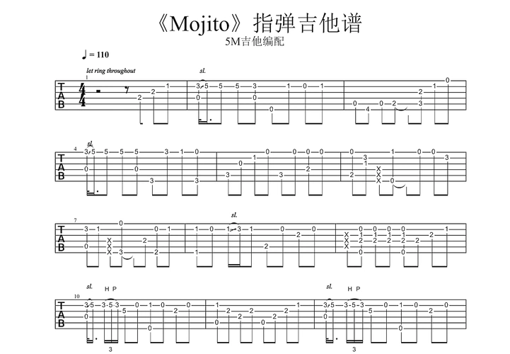 mojito吉他谱_周杰伦_c调指弹吉他谱 - 吉他世界