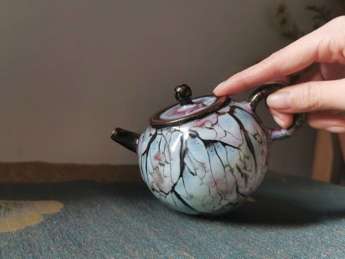 踏雪寻梅l钧窑白露伟钧瓷茶壶陶瓷壶网孔养生原矿芝麻酱胎230ml