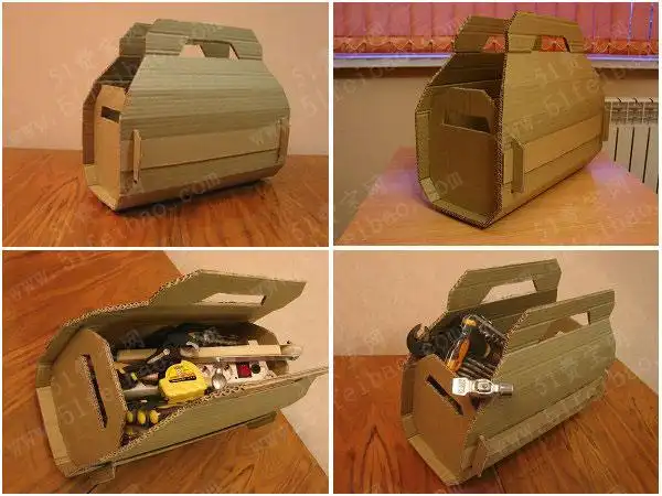 使用旧箱子制作diy纸板工具提篮工具箱 - 废物利用手工diy小制作 - 51