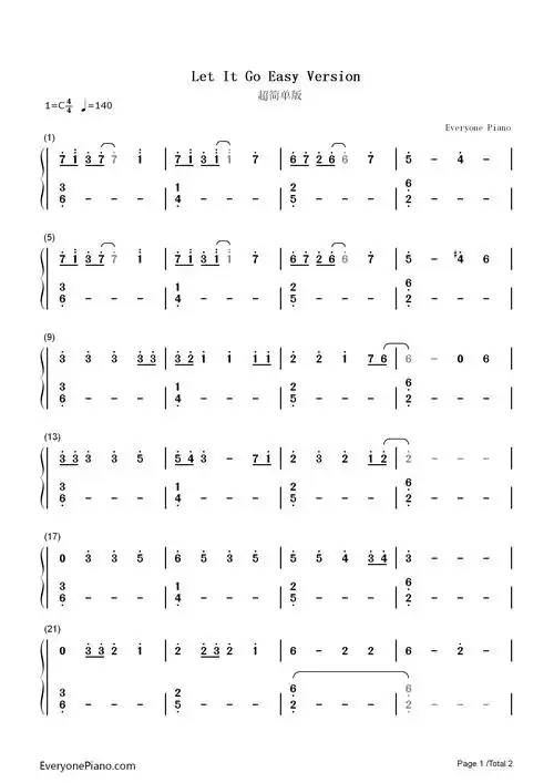let it go超简单版-冰雪奇缘主题曲双手简谱预览1