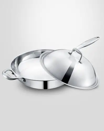 304不锈钢加厚无涂层物理不粘锅炒锅32cm