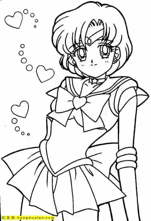 战士青春靓丽美少女卡通涂色图片免费下载-红豆饭小学生简笔画大全