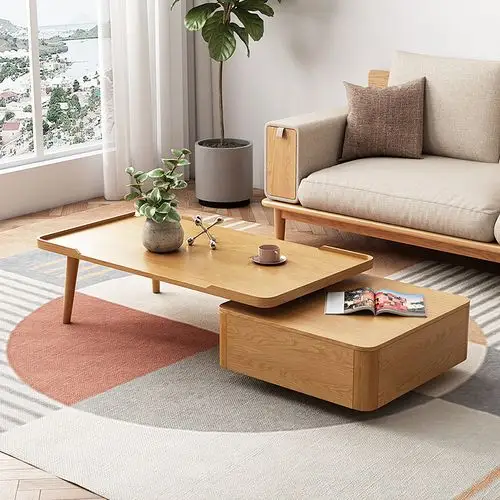 茶几简约客厅家具多功能旋转实木桌子北欧欧风小户茶几