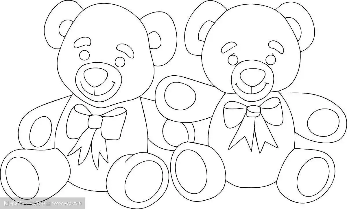 两个可爱的泰迪熊线性黑白艺术