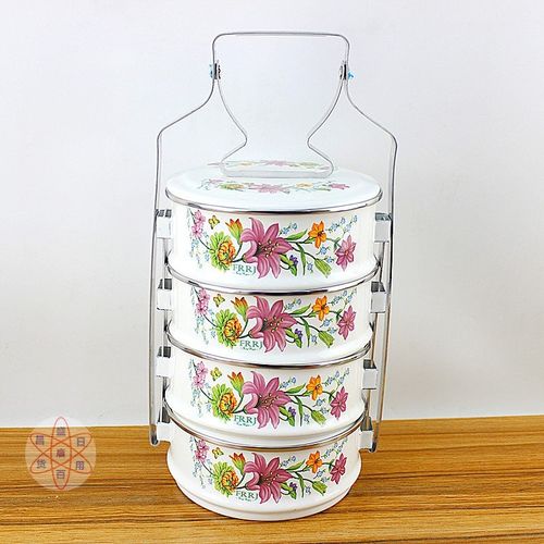 老式搪瓷饭盒复古食格送饭提锅带饭多层餐盒怀旧菜盒便当盒