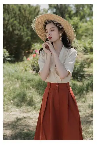 复古小众港风中长裙古着套装裙夏季长裙90年代女装怀旧服装连衣裙 两