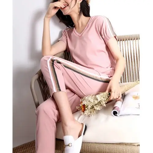 sofa舒适减龄运动休闲套装女夏装新款时尚撞色条纹卫衣两件套洋气