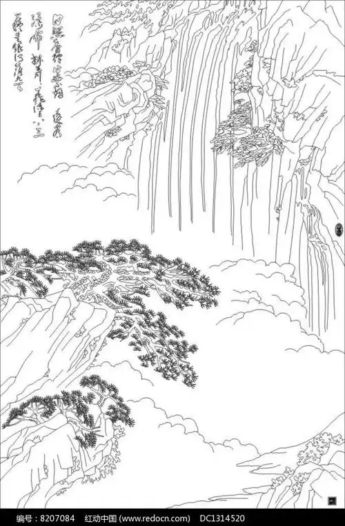 山水画雕刻图案图片