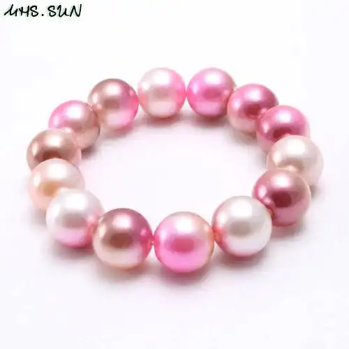 欧美热销 五彩珍珠儿童串珠手链 幻彩abs仿珍珠儿童手链