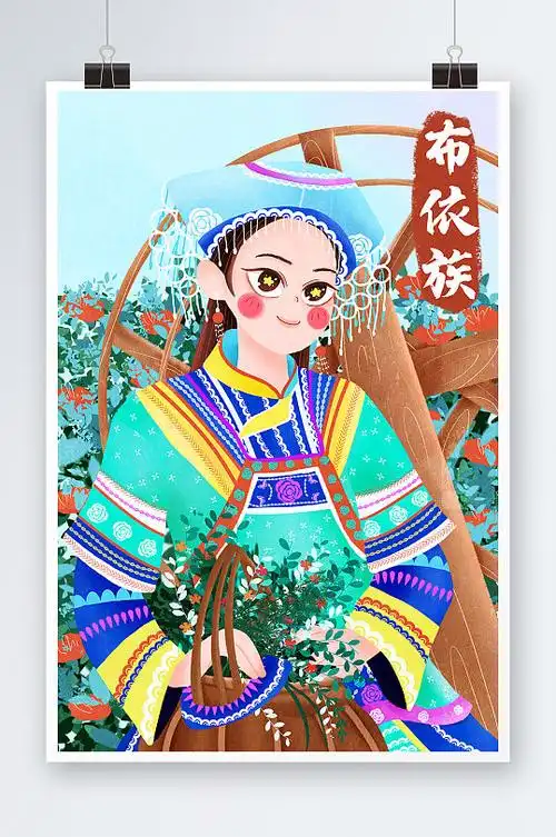 布依族美女手绘插画设计
