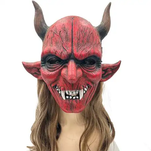 艾林跨境红魔鬼面具万圣节恐怖面具狂欢派对pu恶魔面具cosplay道