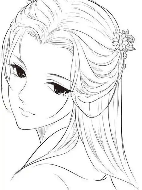 侧脸女孩古风简笔画