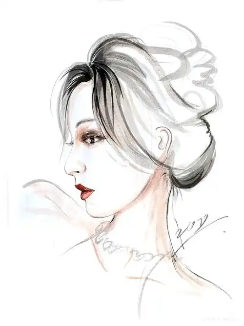 手绘日记女生侧脸水彩画私人订制