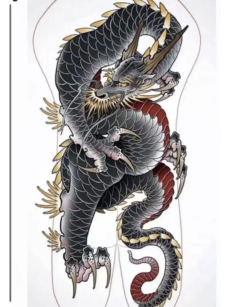 老传统满背龙纹身手稿