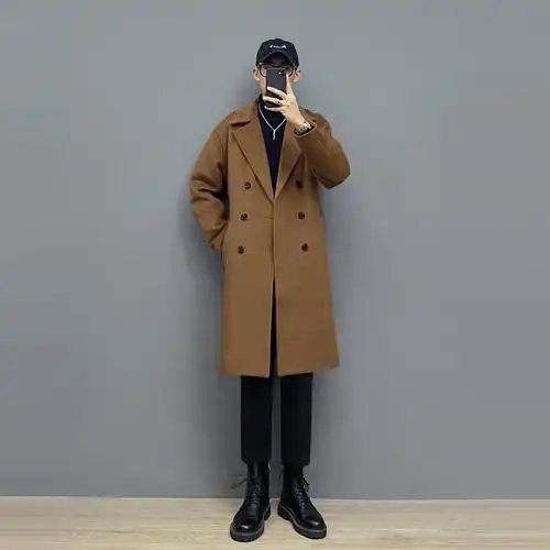 男装毛呢大衣男士中长款羊绒休闲上衣厚中年爸爸秋冬外套0698销量