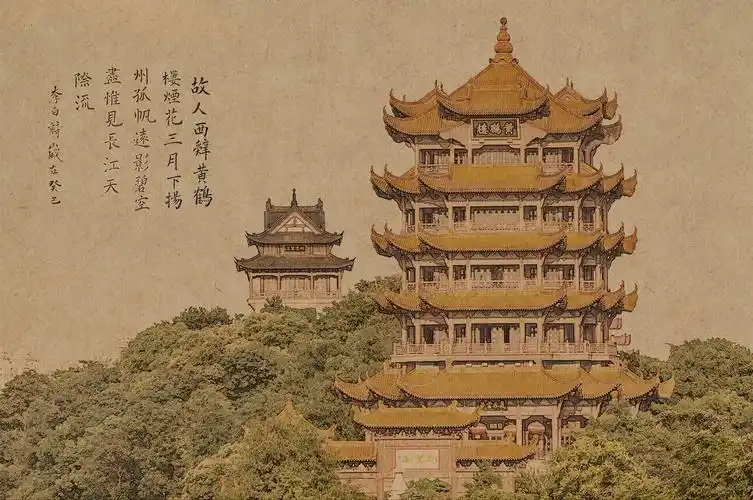 下雨天无法外出学习工笔画下的黄鹤楼