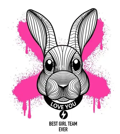 3d线条兔子潮流艺术潮牌t恤图案设计烫画