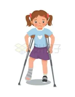 卡通小女孩腿受伤拄着拐杖3745263矢量图片免抠素材