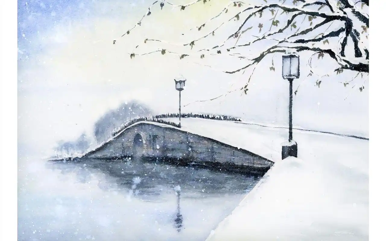 【水彩风景】断桥残雪,雪景过程_绘画_生活_bilibili_哔哩哔哩