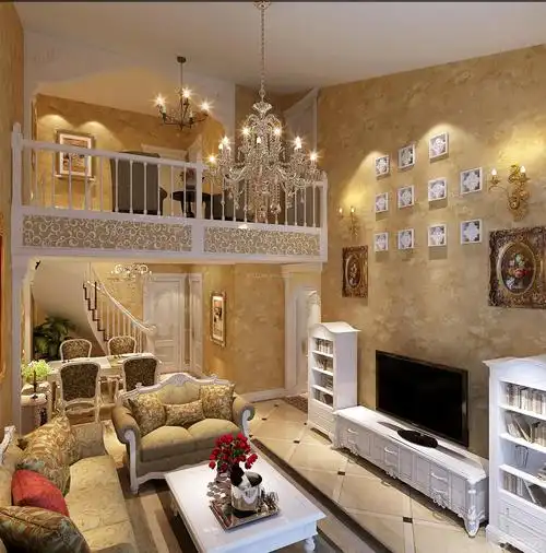 奢华挑高复式楼客厅装修设计效果图