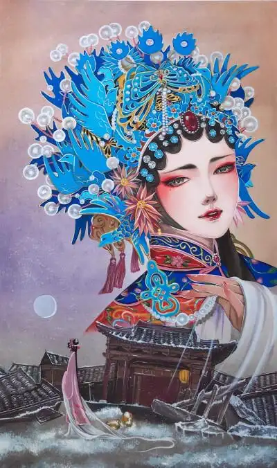 水彩古风超写实戏曲人物手绘花旦1-9图