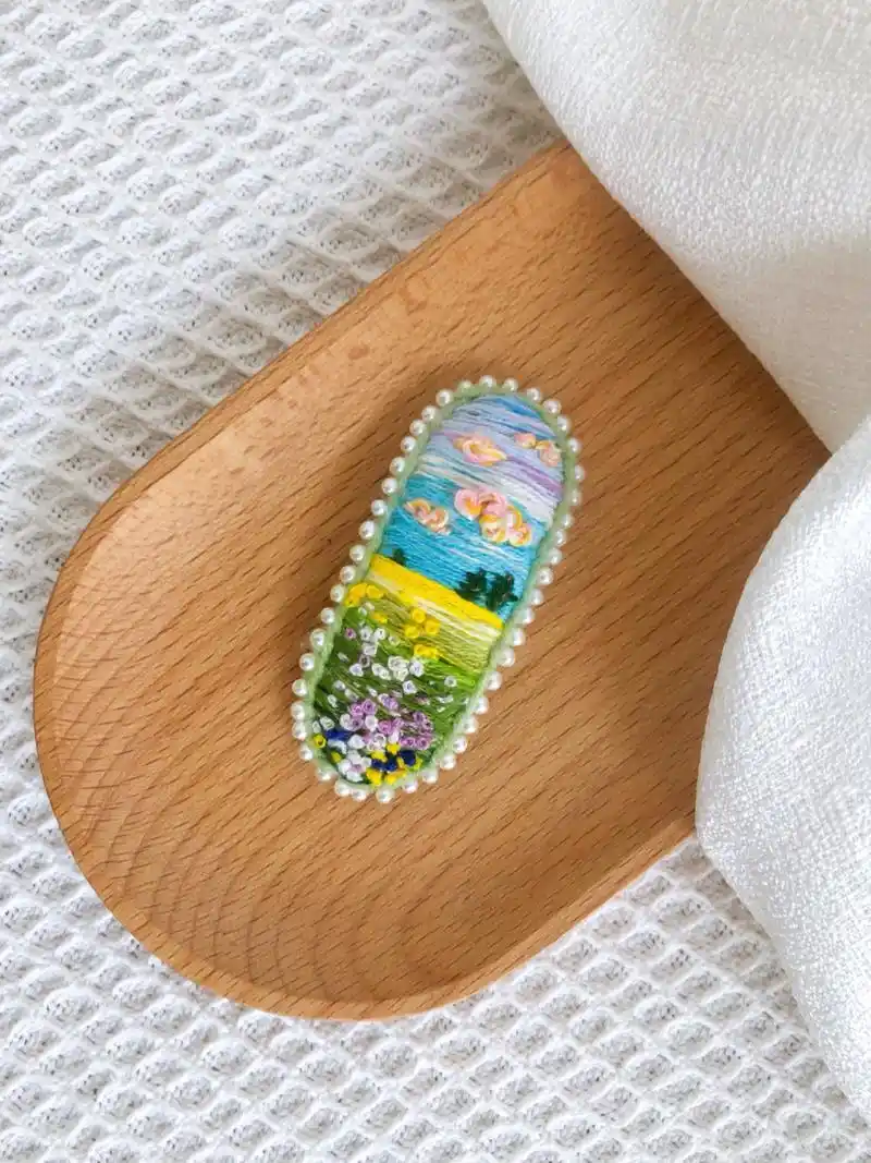 钩织刺绣发夹 就像是用针线画了幅画99 #刺绣发夹