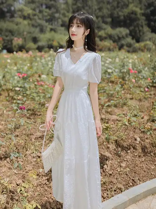 白色裙子年夏季新款连衣裙女仙气质法式显瘦初恋裙长裙夏天