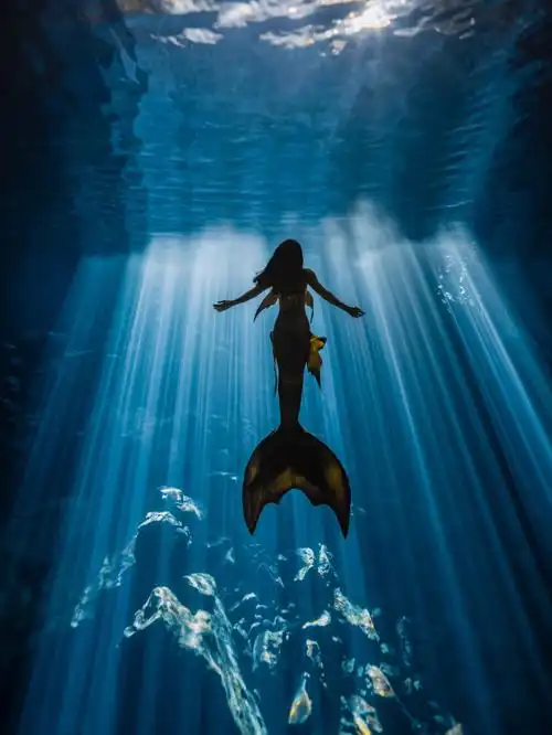 水下摄影美人鱼潜水发现光成为光