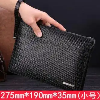 彩伴男士手拿包大容量手包高档手抓包牛皮男包信封包黑色小号编织纹款