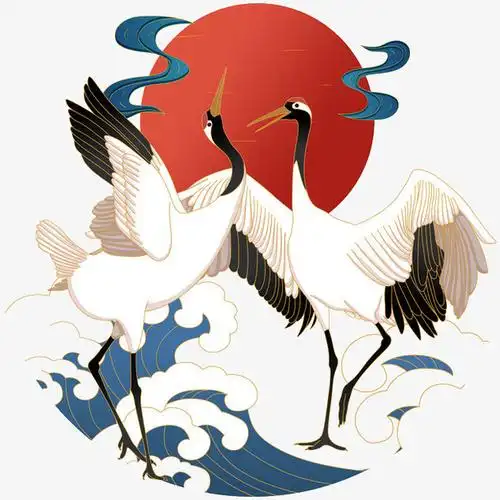 国潮动物一对仙鹤