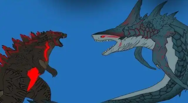 哥斯拉在海里游泳,突然遭到巨型鲨鱼攻击,随即战争爆发了!