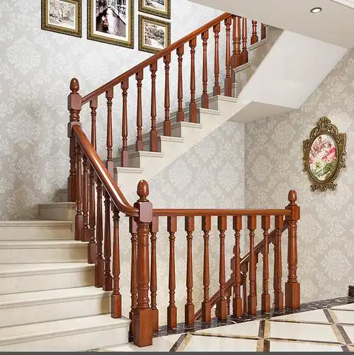 新中式楼梯扶手栏杆红橡木阳台红木室内家用护栏围栏别墅实木复式