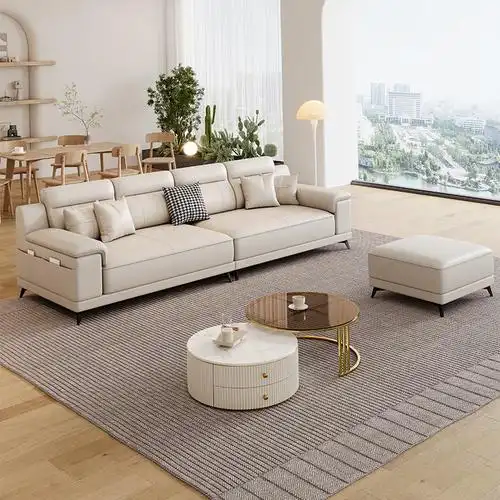 欧梵森意式猫抓皮沙发猫抓皮极简客厅轻奢小户型直排沙发网红款客厅