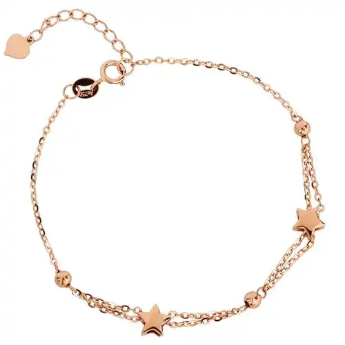 myqamra18k金玫瑰金双子星星彩金手链女士简约韩国个性首饰生日礼物