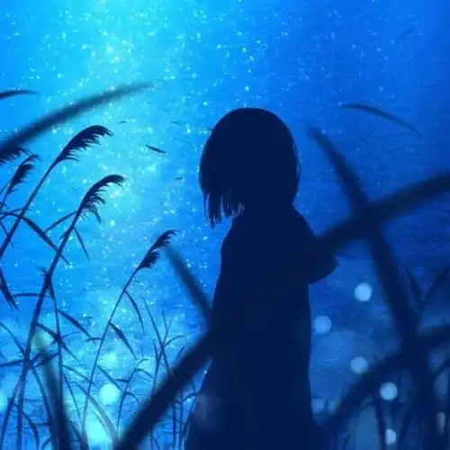 蓝色系忧郁背影动漫女生头像