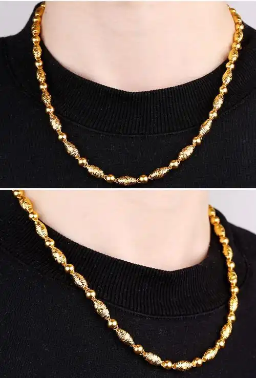 老凤凰黄金项链男999足金项链一株一橄榄男士黄金转运珠显粗项链大气