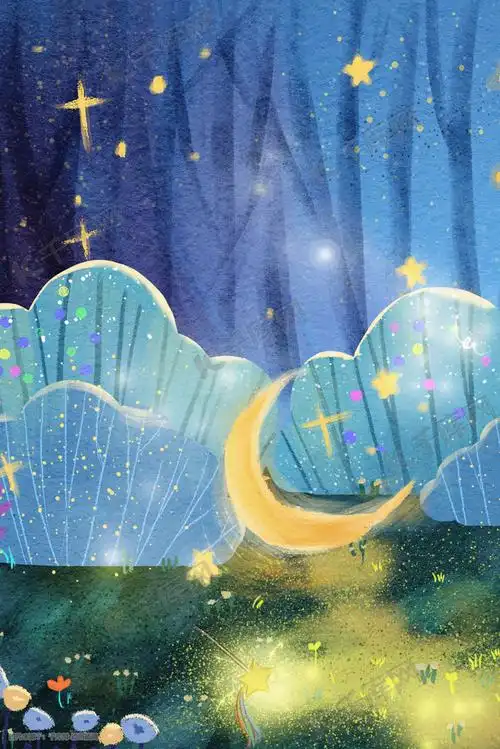 夜晚的森林治愈系插画